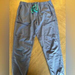 Figs Men's Jogger Pants in heathered blue with Teal Drawstring